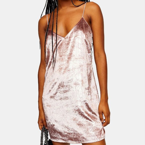 Topshop Dresses & Skirts - TOPSHOP ROSE PINK GLITTER VELVET SLIP DRESS Short